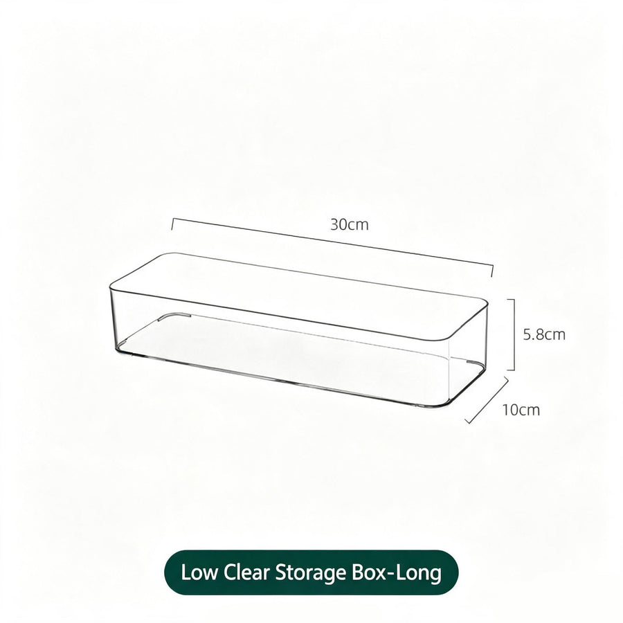 Low Profile Clear Long Storage Box, Narrow Acrylic Tray For Cosmetic Small Accessories