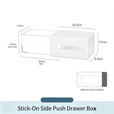 Adhesive Side Pull Drawer Organiser, Clear Acrylic Storage For Mirror Cabinet Interior
