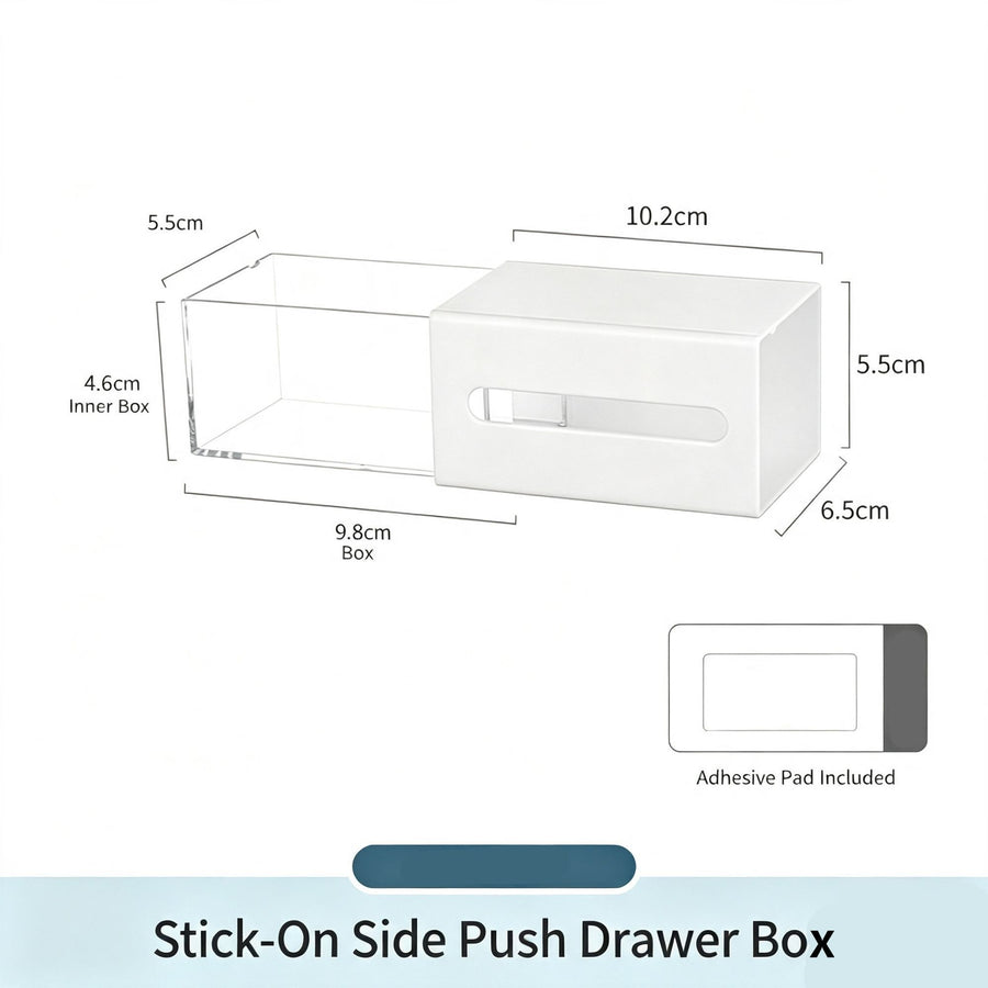 Adhesive Side Pull Drawer Organiser, Clear Acrylic Storage For Mirror Cabinet Interior