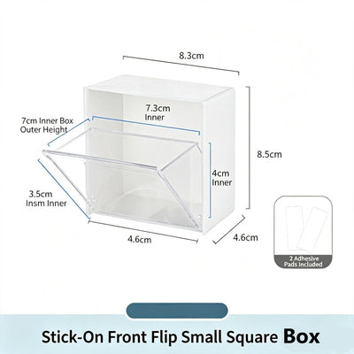 Adhesive Front Flip Small Square Box, Clear Acrylic Storage For Skincare & Cosmetics