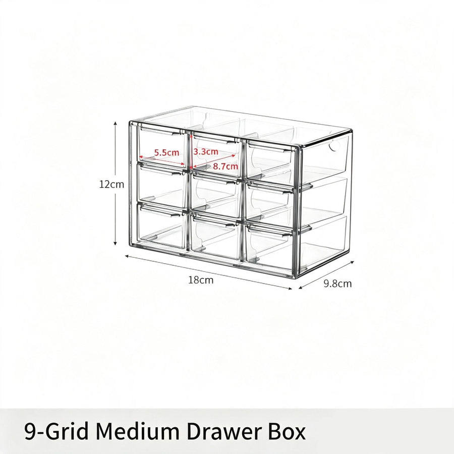Clear 9 Grid Cosmetic Storage Box, Medium Size Acrylic Vanity Organiser
