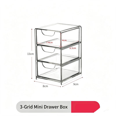 Clear Mini 3 Grid Acrylic Storage Box, Compact Holder For Small Cosmetic Items