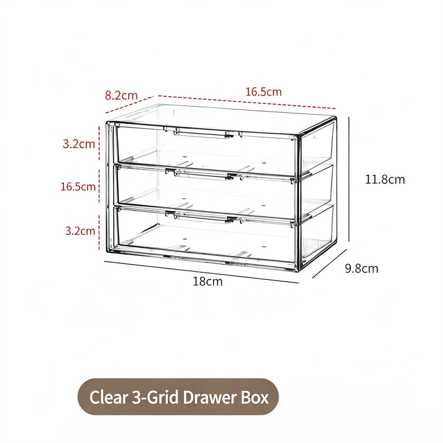 Clear 3 Grid Drawer Organiser, Acrylic Cosmetic Storage For Mirror Cabinet
