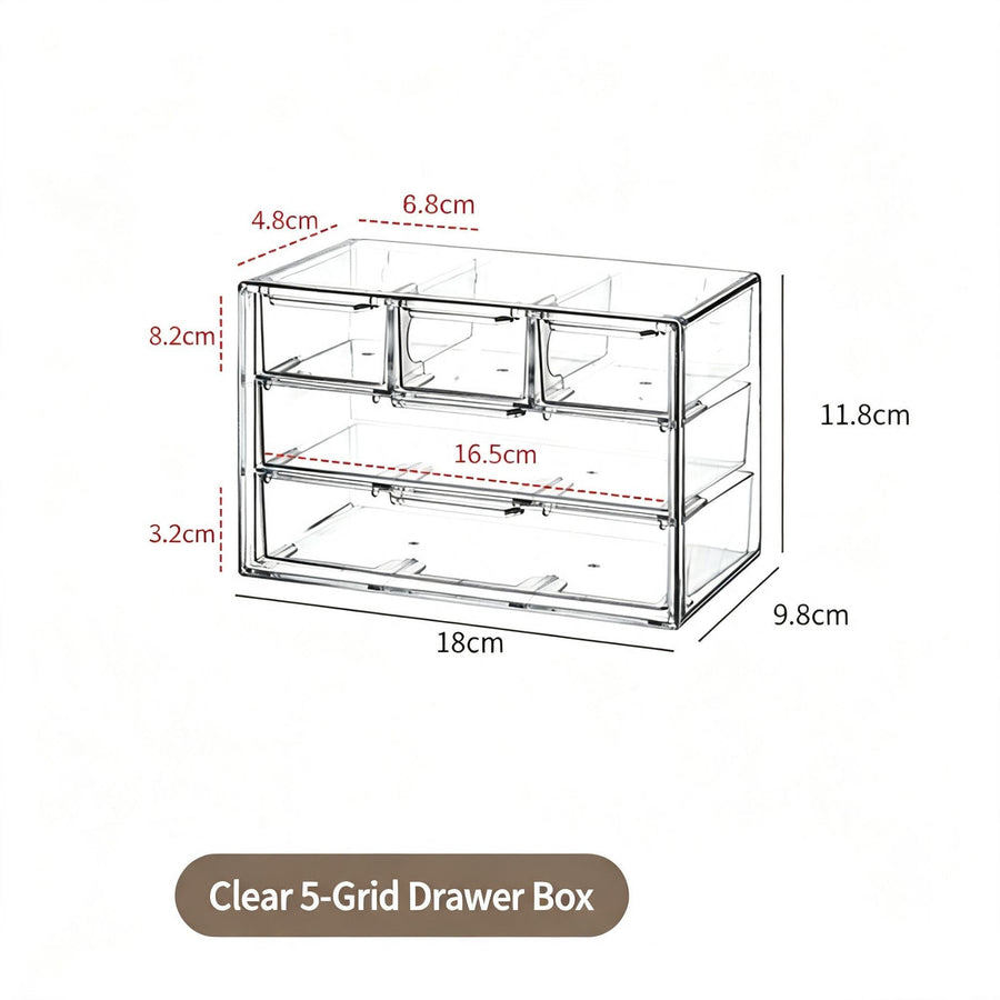 Clear 5 Grid Drawer Organiser, Acrylic Cosmetic Storage For Mirror Cabinet