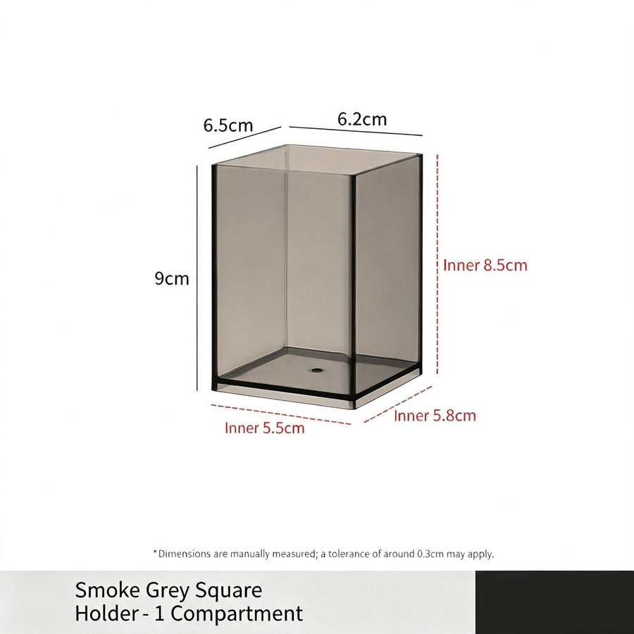 Grey Square Storage Tube, 1 Compartment Acrylic Cosmetic Holder