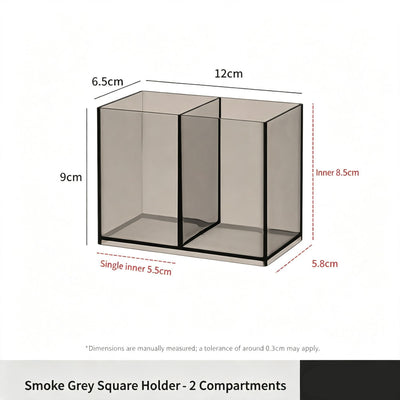 Grey Square Storage Tube, 2 Compartments Acrylic Cosmetic Holder