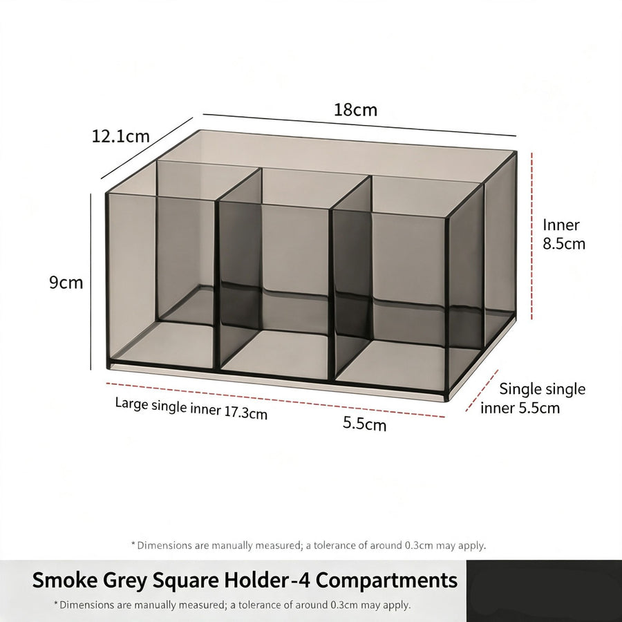 Grey Square Storage Tube, 4 Compartments Acrylic Cosmetic Holder