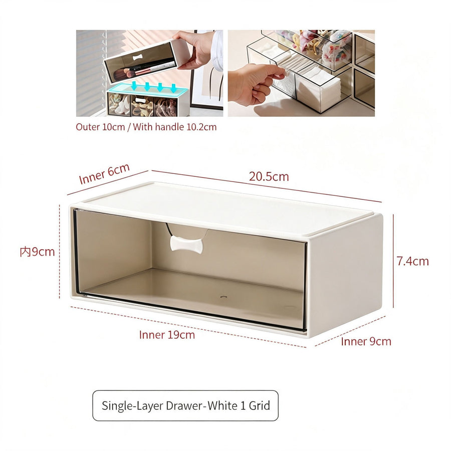 White Single Grid Single Layer Drawer Organiser, Acrylic Cosmetic Storage Tray