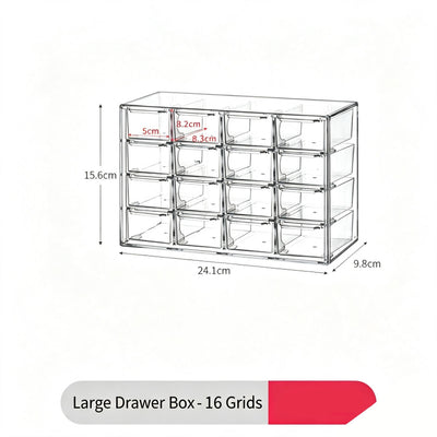 Clear 16 Grid Large Cosmetic Storage Box, Multi-Grid Acrylic Vanity Organiser
