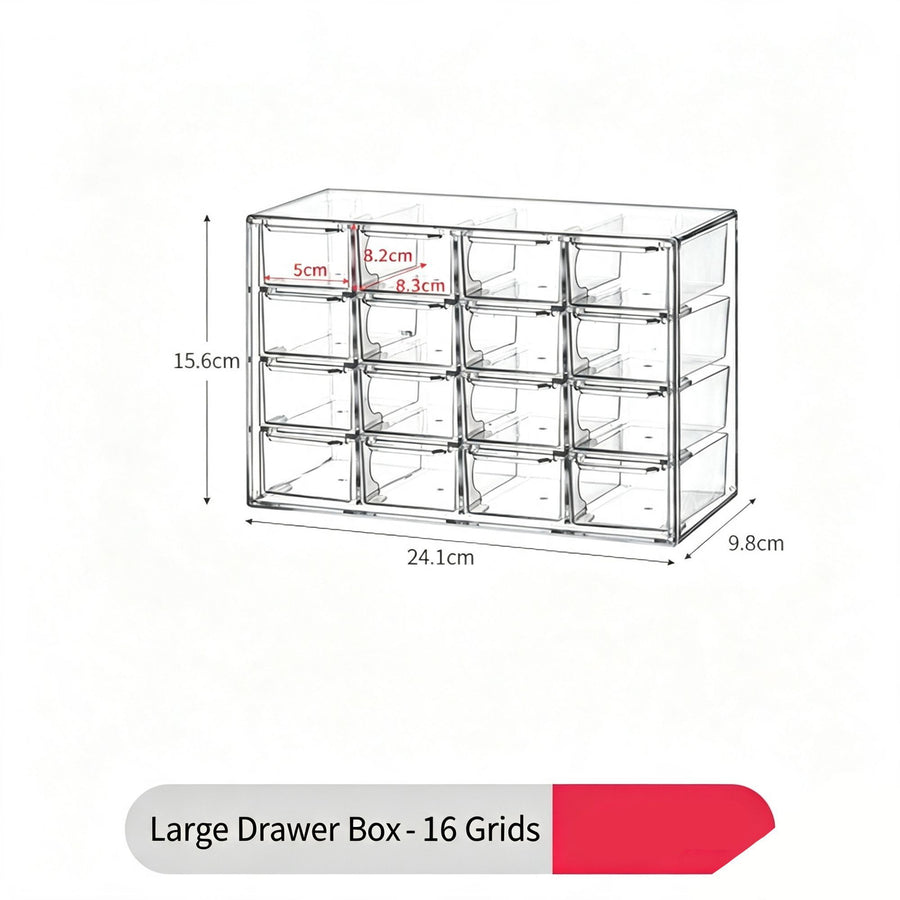 Clear 16 Grid Large Cosmetic Storage Box, Multi-Grid Acrylic Vanity Organiser