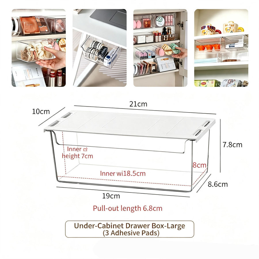 Under Cabinet Hanging Drawer Box, Large Size Clear Acrylic Cosmetic Organiser