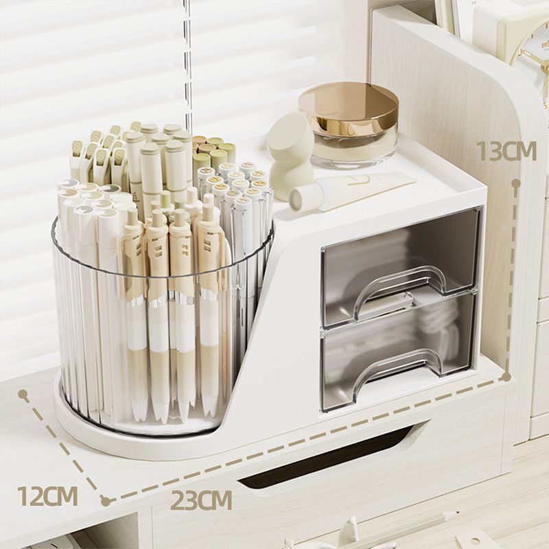 Rotatable White 2-in-1 Stationery Holder, Desktop Pen Storage Organiser, Chic Tabletop Accessory For Tidy Modern Learning Space