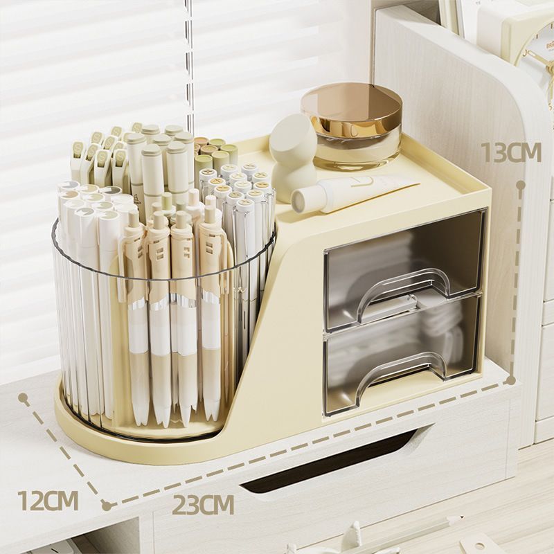 Cream Rotatable Dual Purpose Pen Caddy, Desktop Stationary Storage Rack, Lovely Desk Decor To Enjoy Neat Daily Study Time