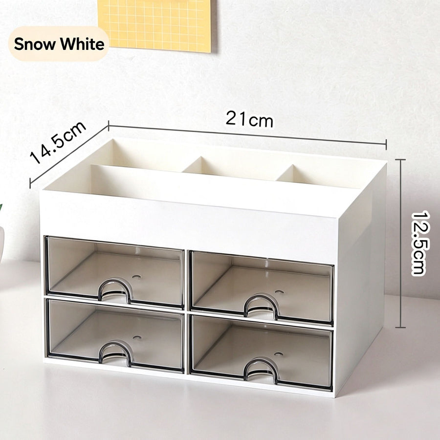White Four Drawer Desktop Storage Cabinet, Thickened Non-Toxic Organiser, Multi-Layer Container For Zero-Clutter Desktop Surfaces