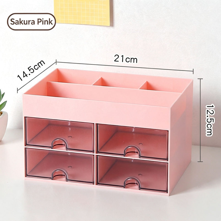 Pink Four Drawer Desk Stationery Organiser, Thickened Non-Toxic Storage Box, Beautiful Rack To Craft An Attractive Study Nook