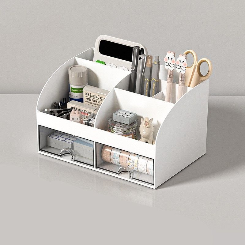 White Two Drawer Desktop Storage Case, Thickened Non-Toxic Desk Organiser, Convenient Storage For Students’ Daily Desk Supplies