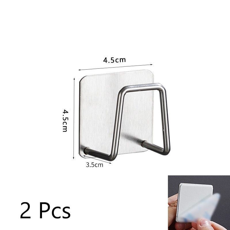 No Drill Wall Mounted Bathroom Sponge Holder, Household Basin Storage Hook, Silver 45mm 2 Pack, Convenient Set For Family Bathroom