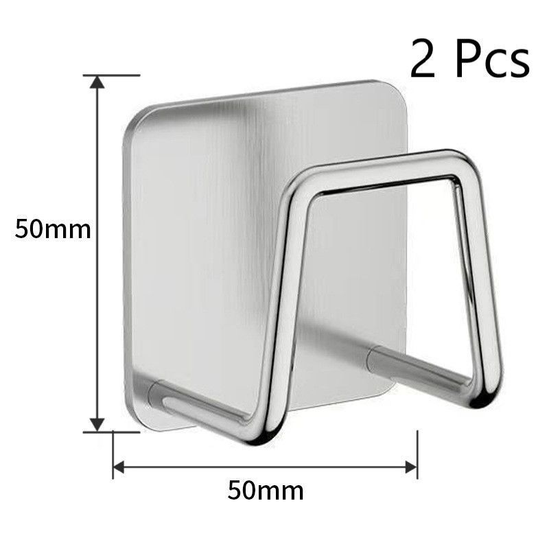 No Drill Wall Mount Bathroom Storage Hook, Household Sponge Holder, Silver 50mm 2 Pack, Space Saving Set For Small Family Washrooms