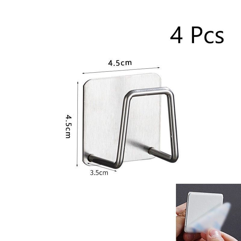 No Drill Wall Mounted Bathroom Sponge Holder, Household Basin Storage Hook, Silver 45mm 4 Pack, Bulk Pack For Complete Bathroom Arrangement