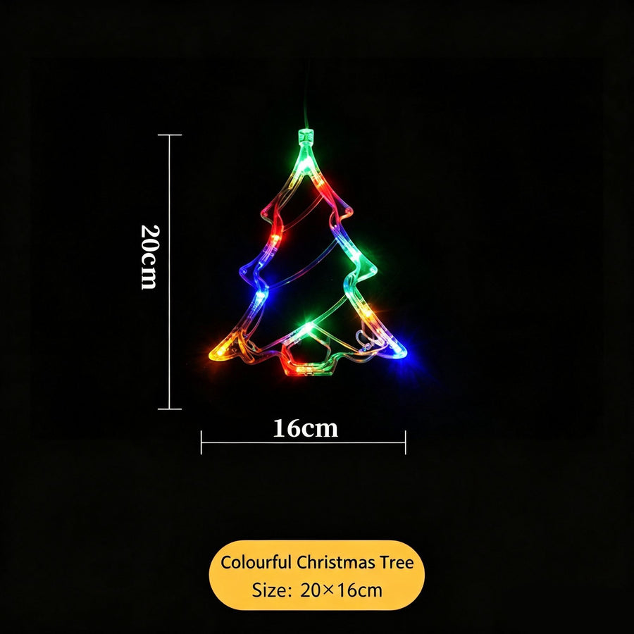 LED Suction Cup Christmas Decor Lights, Colourful Christmas Tree Window Curtain Lights, Battery Operated Festive Fairy Lights