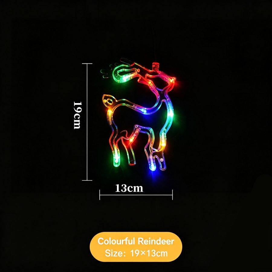 Battery Powered Suction Cup Window Lights, Colourful Reindeer LED Curtain Lamp, Lovely Holiday Decoration For Christmas