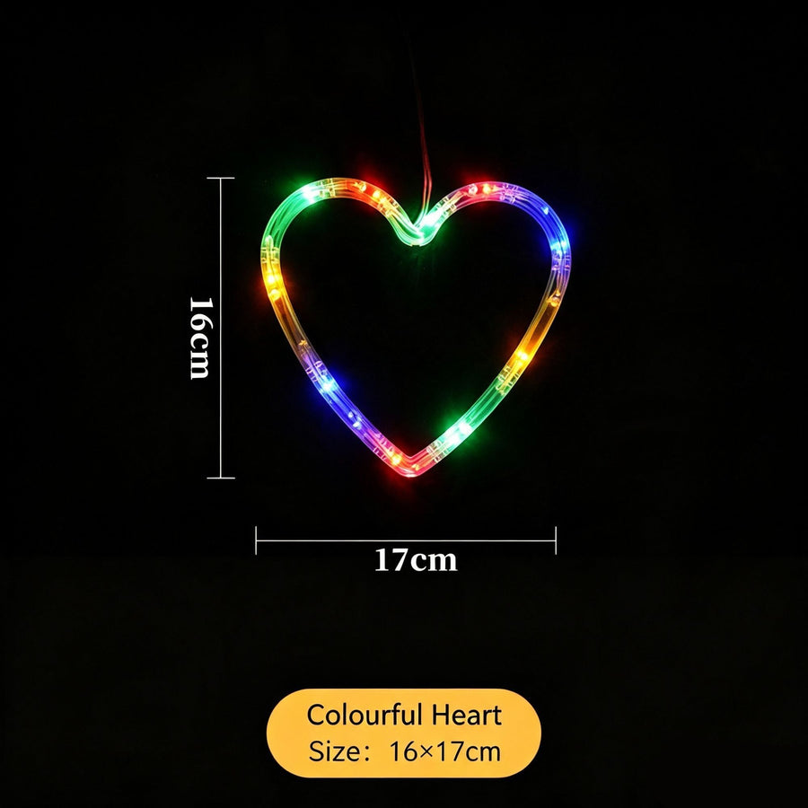 Christmas LED Suction Hanging Lights, Colourful Heart Shape Fairy Lights, Warm Home Window Festive Ornaments