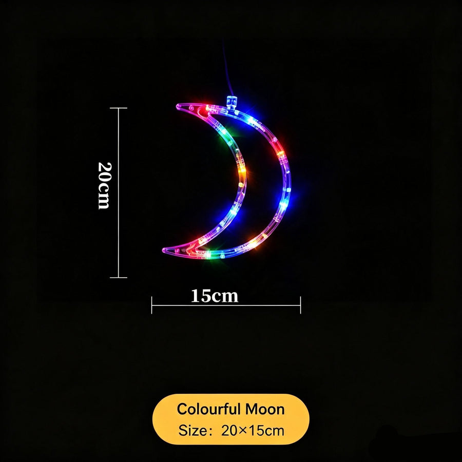 LED Battery Window Suction Lights, Colourful Moon Curtain Fairy Lights, Elegant Christmas Home Window Decorations