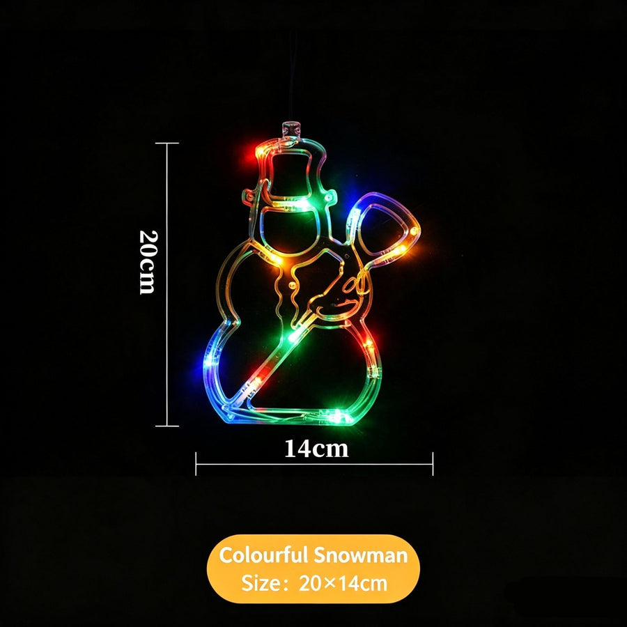 Christmas Suction Cup LED Decor Lights, Colourful Snowman Curtain Lights, Charming Holiday Window Display Ornament