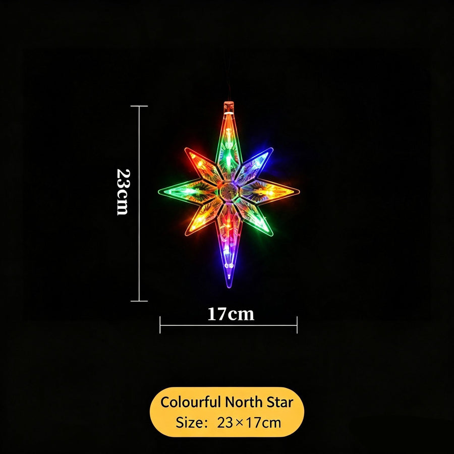Battery Powered Star Suction Cup Lights, Colourful North Star LED Curtain Lamp, Ideal Christmas Indoor Decor