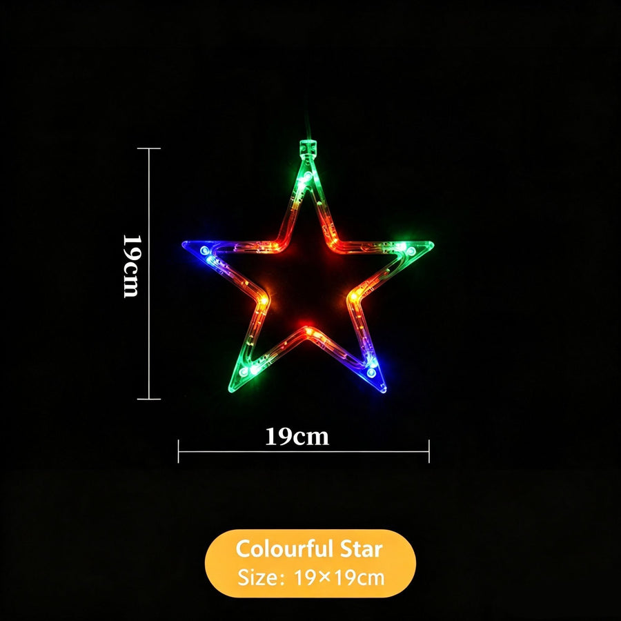 Colourful Five Point Star LED Suction Cup Curtain Lights, Battery Operated Christmas Window Decoration Lamp