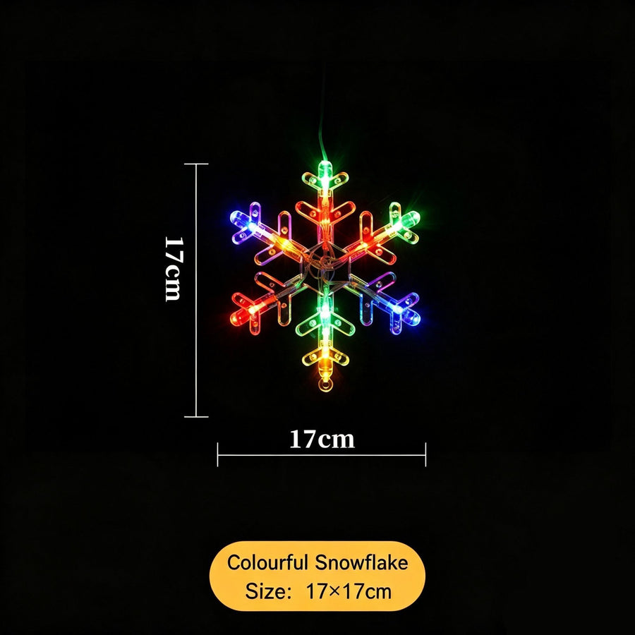 Christmas Battery Suction Cup Fairy Lights, Colourful Snowflake Curtain Lights, Romantic Festive Window Lighting