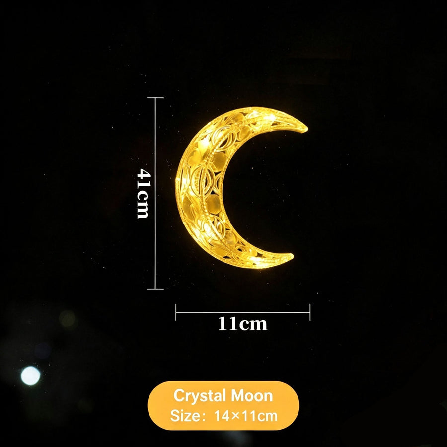 Crystal Moon LED Suction Curtain Lights, Battery Powered Christmas Window Decor, Elegant Winter Home Ornament