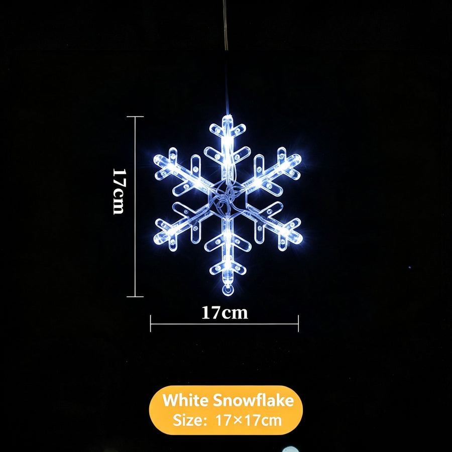 White Light Snowflake LED Suction Cup Lights, Battery Powered Christmas Curtain Lamp, Simple Winter Window Decor