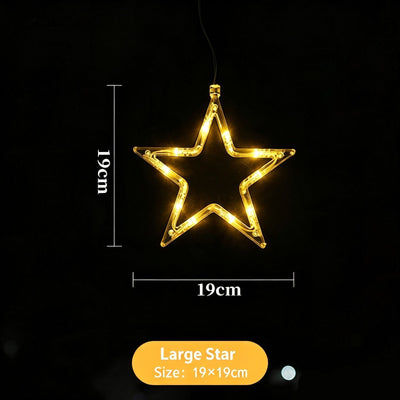Warm White Five Point Star LED Suction Cup Lights, Battery Powered Christmas Window Curtain Fairy Lights