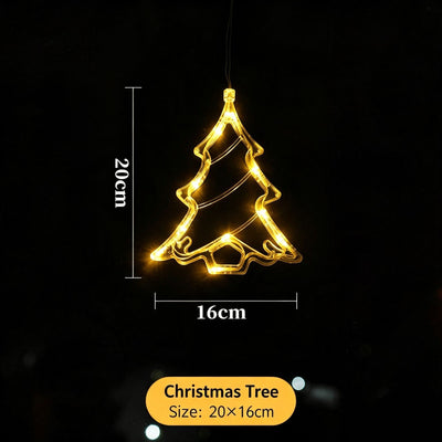 Warm White Christmas Tree LED Suction Curtain Lights, Battery Operated Festive Window Holiday Lighting