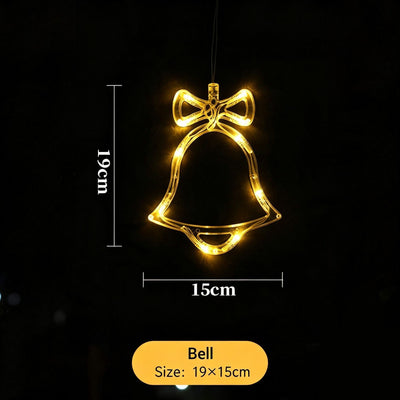 Warm White Bell Shape LED Suction Cup Lights, Battery Powered Christmas Indoor Window Ornament Lights