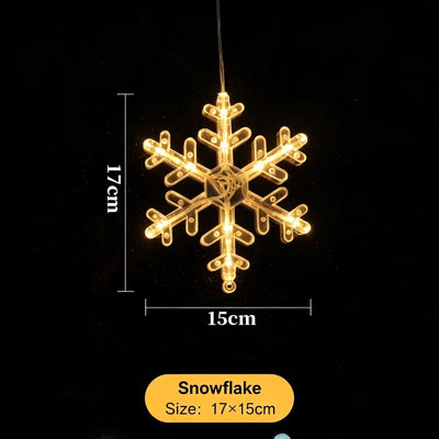 Warm White Snowflake LED Suction Curtain Lights, Battery Operated Romantic Christmas Home Decor Lamp
