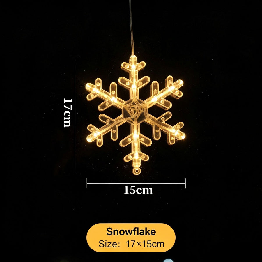 Warm White Snowflake LED Suction Curtain Lights, Battery Operated Romantic Christmas Home Decor Lamp