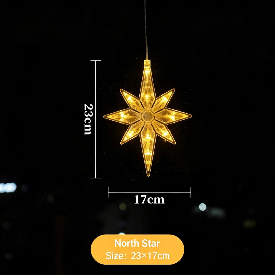 Warm White North Star LED Suction Cup Lights, Battery Powered Winter Christmas Window Decor Lights