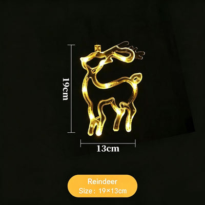 Warm White Reindeer LED Suction Curtain Lights, Battery Operated Cheerful Holiday Window Decoration