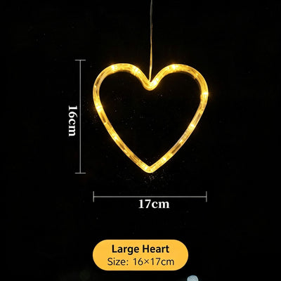 Warm White Heart LED Suction Cup Lights, Battery Powered Sweet Christmas Indoor Window Fairy Lights