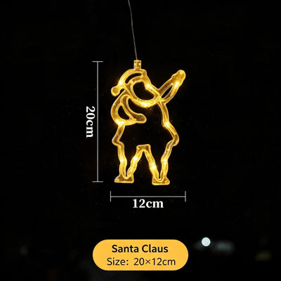 Warm White Santa Claus LED Suction Curtain Lights, Battery Operated Fun Christmas Window Lighting Ornament