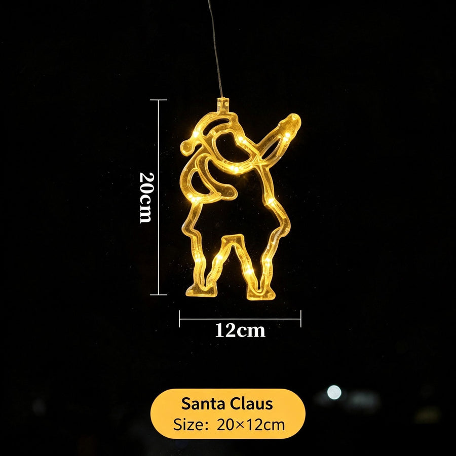 Warm White Santa Claus LED Suction Curtain Lights, Battery Operated Fun Christmas Window Lighting Ornament
