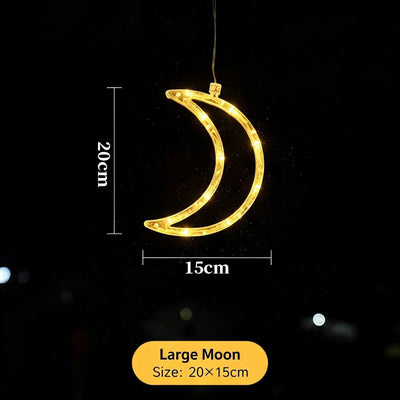 Warm White Moon LED Suction Cup Lights, Battery Powered Gentle Winter Festive Home Window Decor