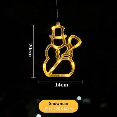 Warm White Snowman LED Suction Curtain Lights, Battery Operated Cute Christmas Window Hanging Lamp