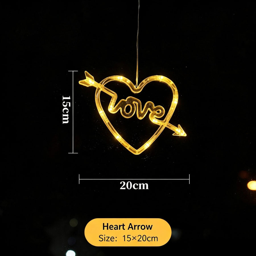 Warm White Cupid’s Arrow Heart LED Suction Lights, Battery Operated Romantic Christmas Curtain Lighting