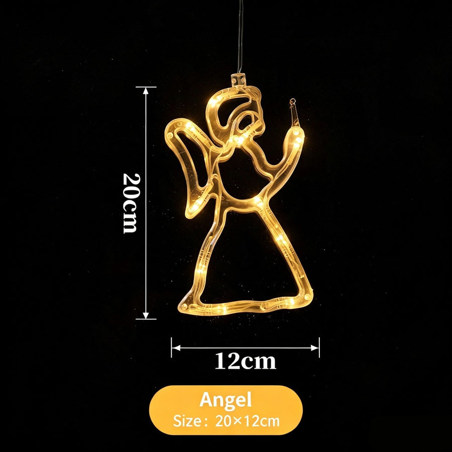 Warm White Angel Shape LED Suction Cup Lights, Battery Powered Graceful Indoor Christmas Window Ornaments