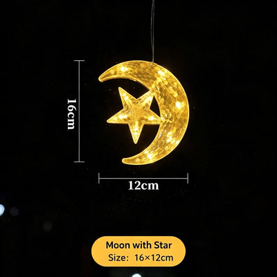 Warm White Moon With Star LED Suction Curtain Lights, Battery Operated Dreamy Festive Home Decoration