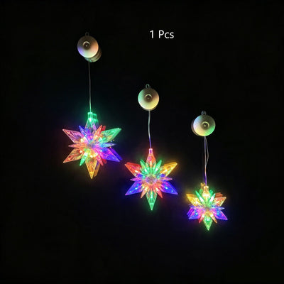 Colourful Diamond Snowflake Star LED Suction Lights, Battery Operated Eye-catching Christmas Window Lighting