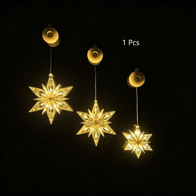 Warm White Diamond Snowflake Star LED Suction Cup Lights, Battery Powered Elegant Winter Holiday Decor